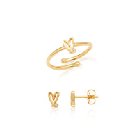 Stacey's Stories Doodle Heart Earrings & Ring Bundle (Gold)