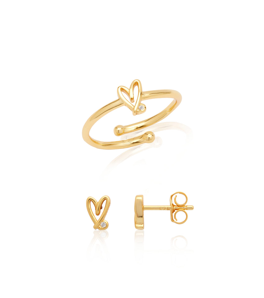 Stacey's Stories Doodle Heart Earrings & Ring Bundle (Gold)