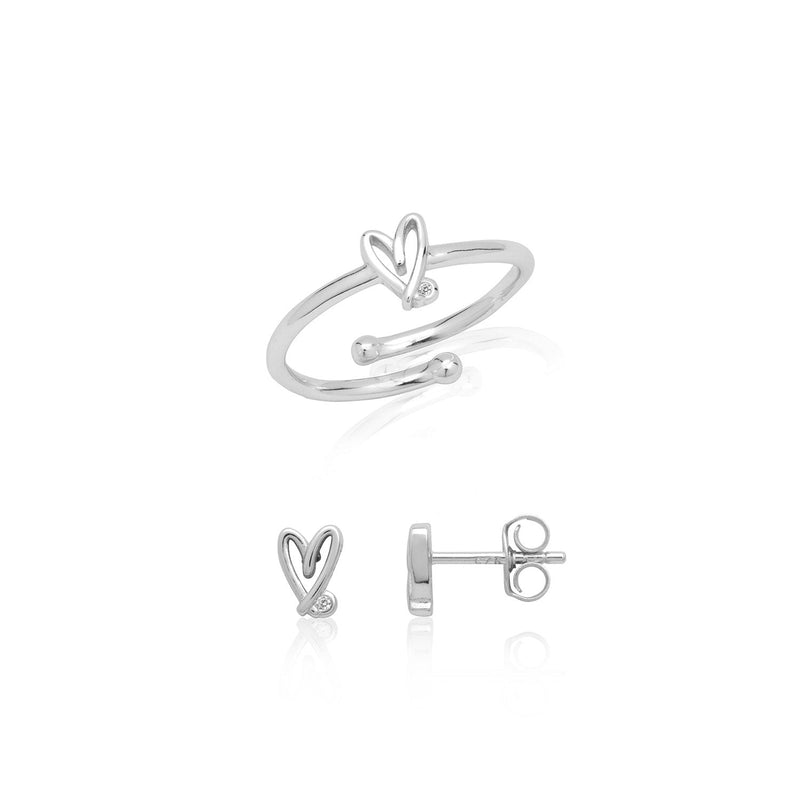Stacey's Stories Doodle Heart Earrings & Ring Set (Silver)