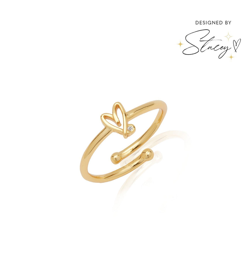 Stacey's Stories Doodle Heart Crystal Ring (Gold)