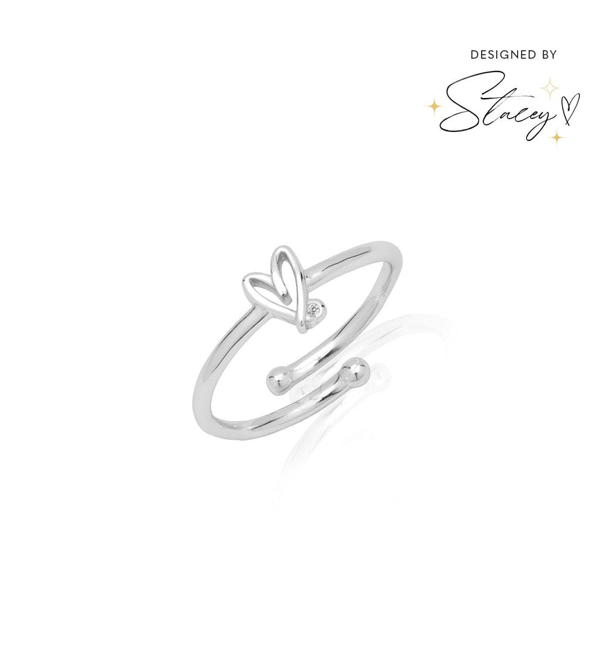 Stacey's Stories Doodle Heart Crystal Ring (Silver)