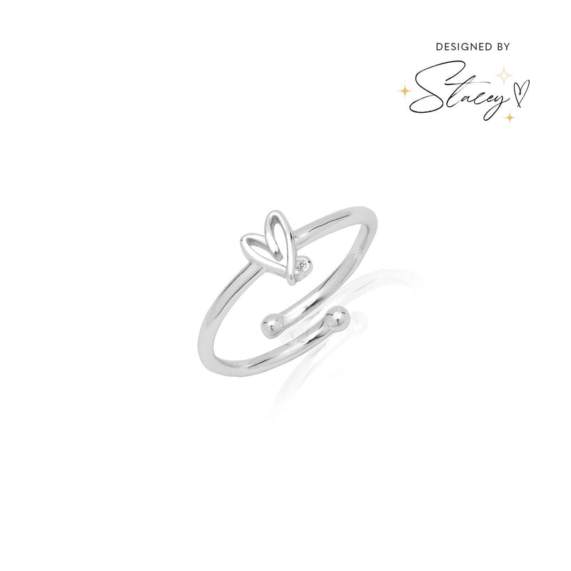 Stacey's Stories Doodle Heart Crystal Ring (Silver)