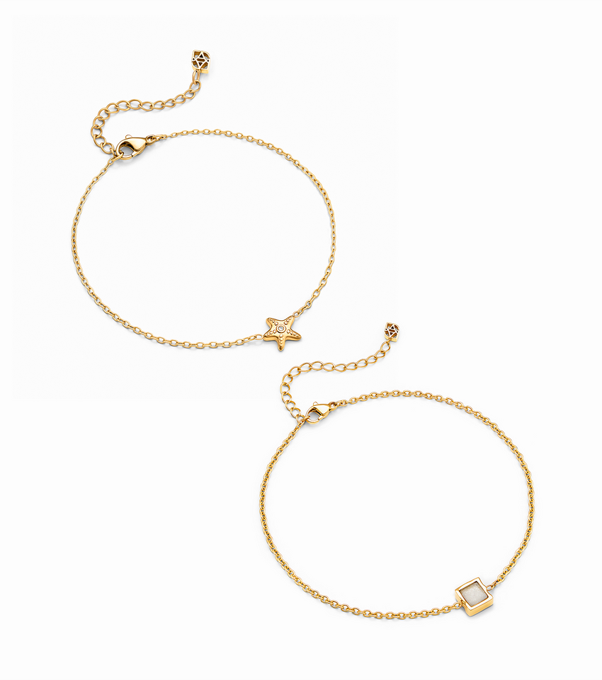 Starfish & Moonstone Bracelet Set (Gold)
