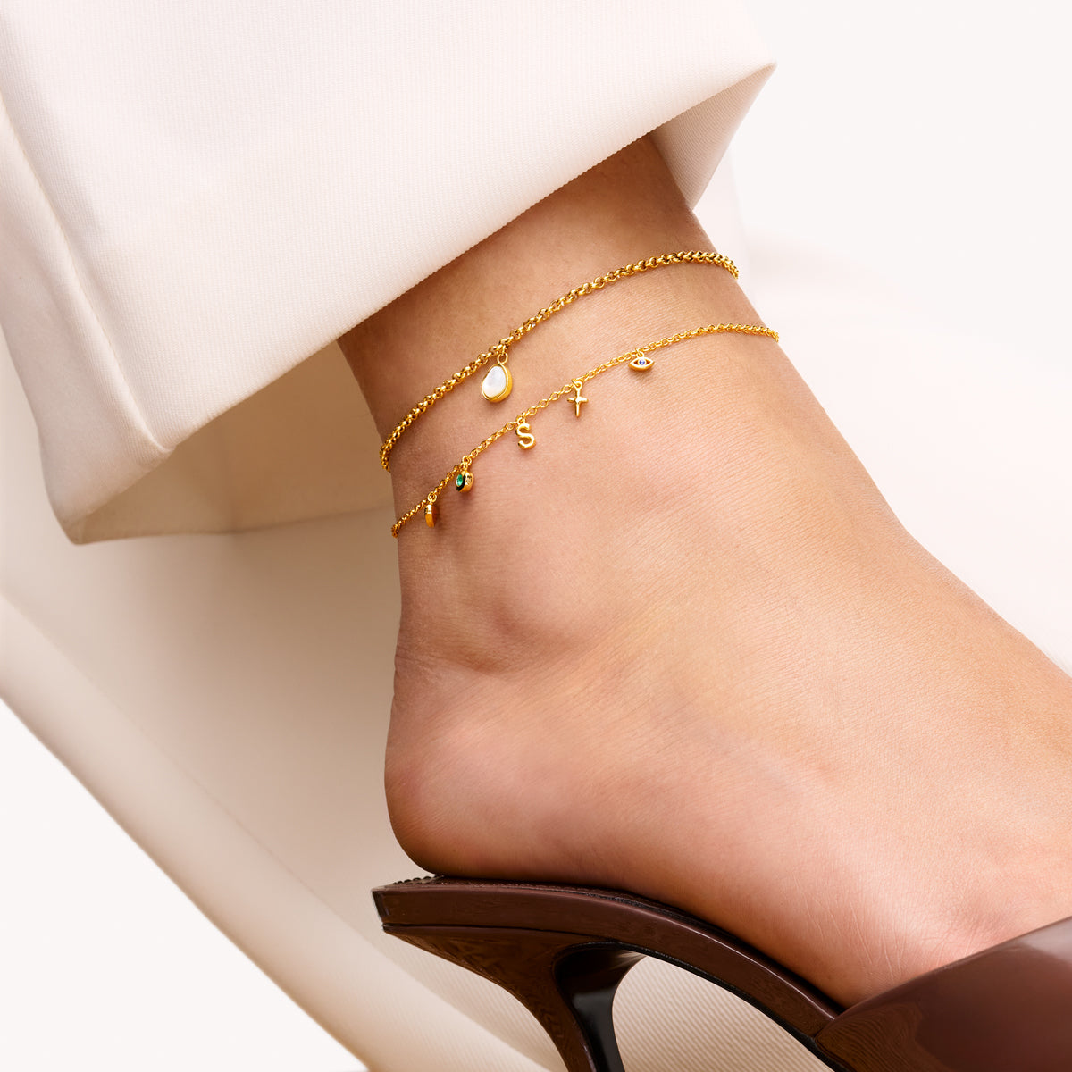 FANSING Handmade Gold Anklet Bracelet Turquoise Surfer Beach Foot Jewe 9ct Gold Spiga Chain Anklet
