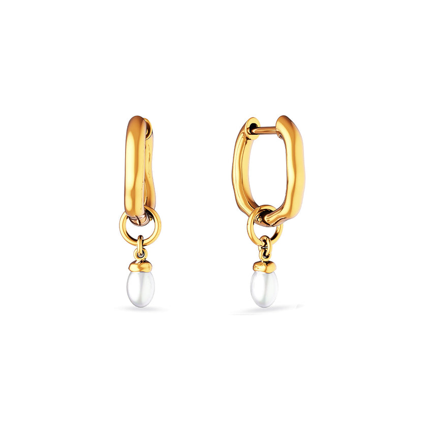 Fine Organic Pearl Huggie Earring (Gold)