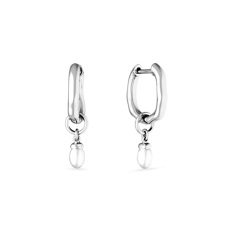 Fine Organic Pearl Huggie Earring (Silver)