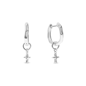 Fine Molten Cross Huggie Earrings (Silver)