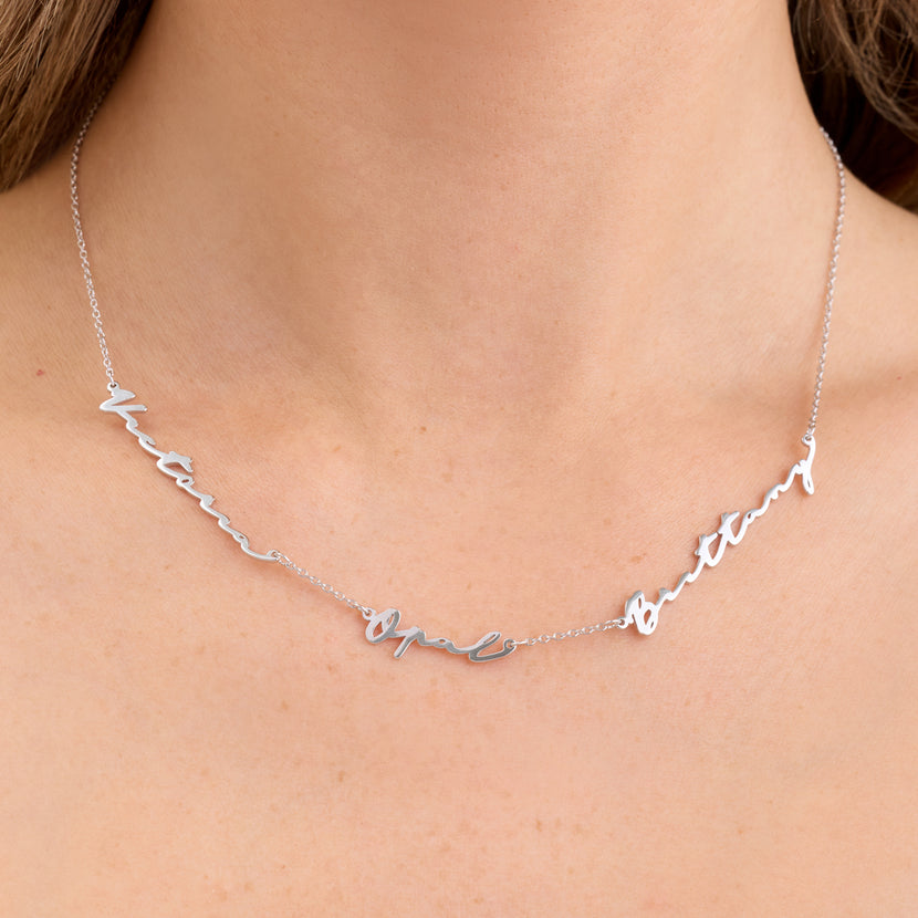 Fine Multi Signature Name Necklace (Silver)