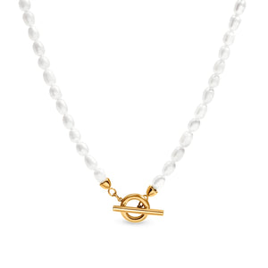 T-bar Pearl Necklace (Gold)