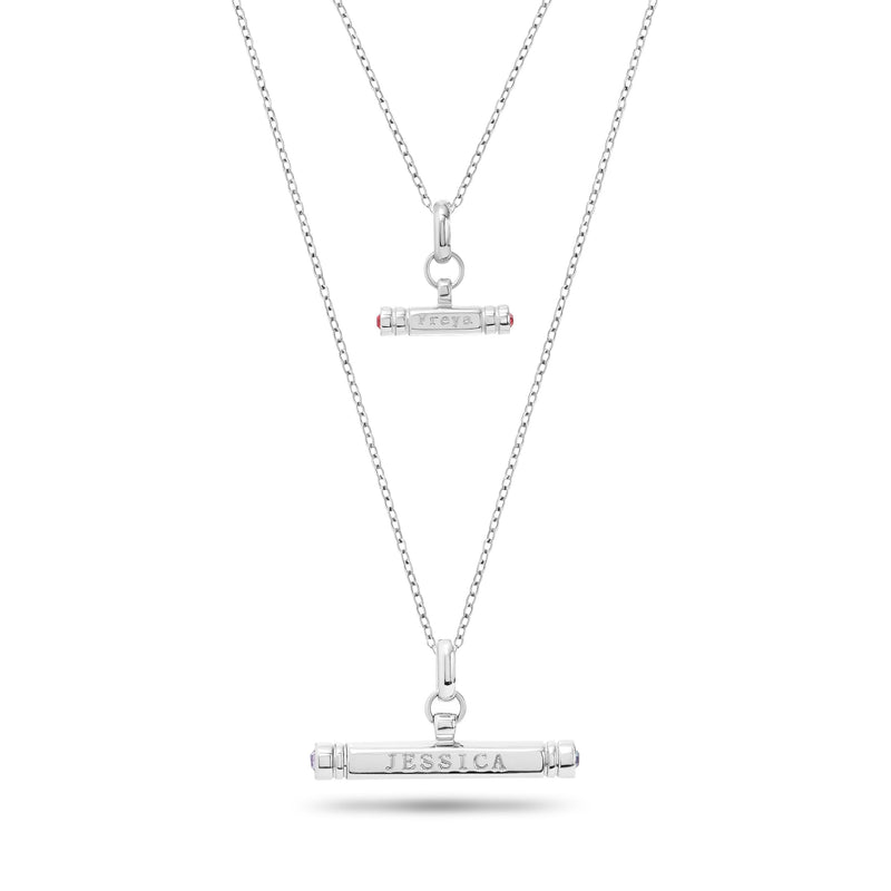 Mini & Me T-Bar Necklace Set (Silver)
