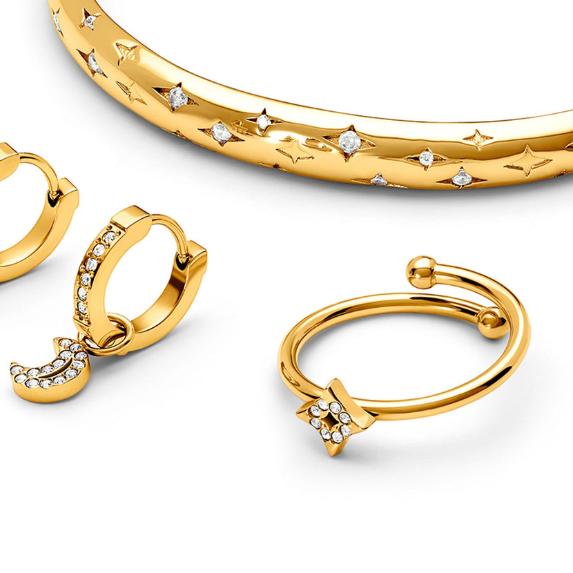 Moon and Back Moon and Star Ring Set (Gold)