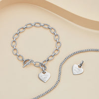 Heart Token Oval Bracelet (Silver)