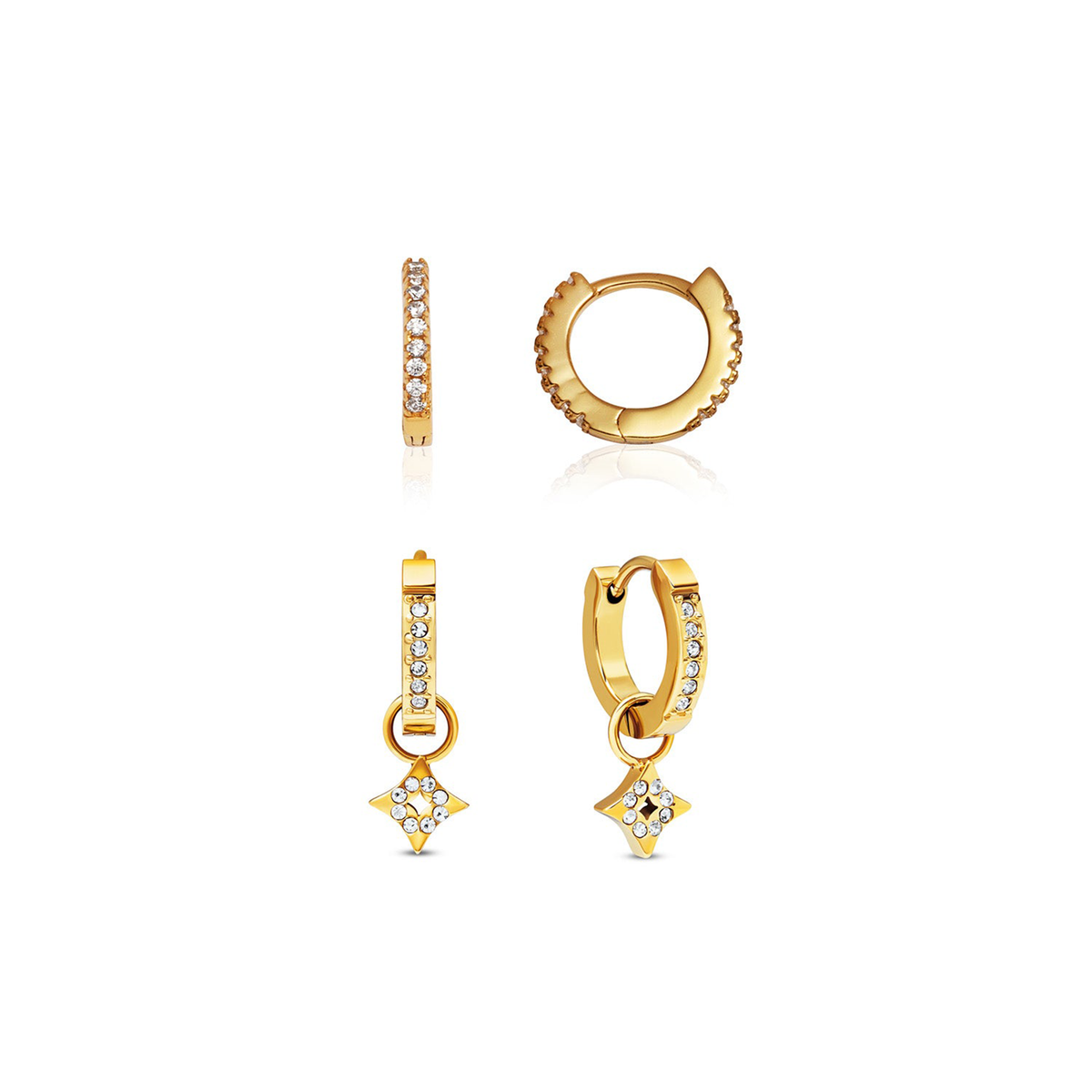 Moon Back Star Huggie Earring Set