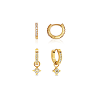 Moon and Back Star Huggie Earring Set (Gold)