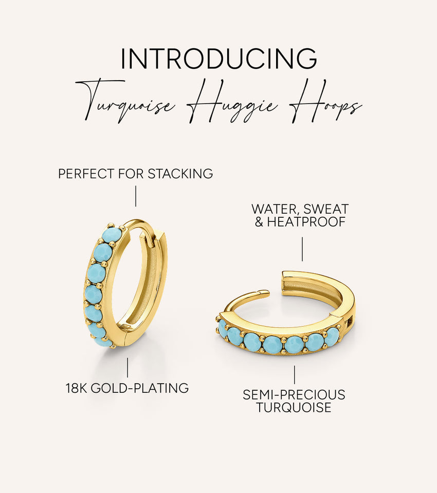 Turquoise Huggie Hoops (Gold)