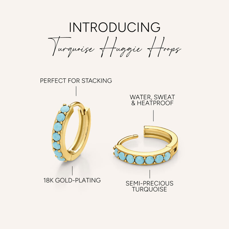 Turquoise Huggie Hoops (Gold) - Main Image