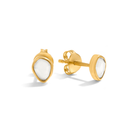 Signature Cut White Quartz Stud Earrings (Gold)