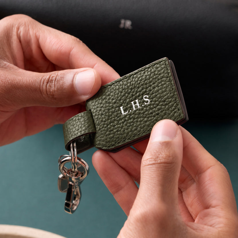 Men's Leather Photo Keyring (Green)