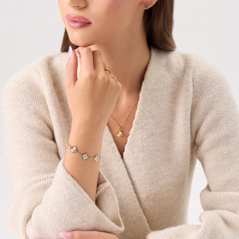 Two Tone Fluted Clover Bracelet (Gold/Silver)