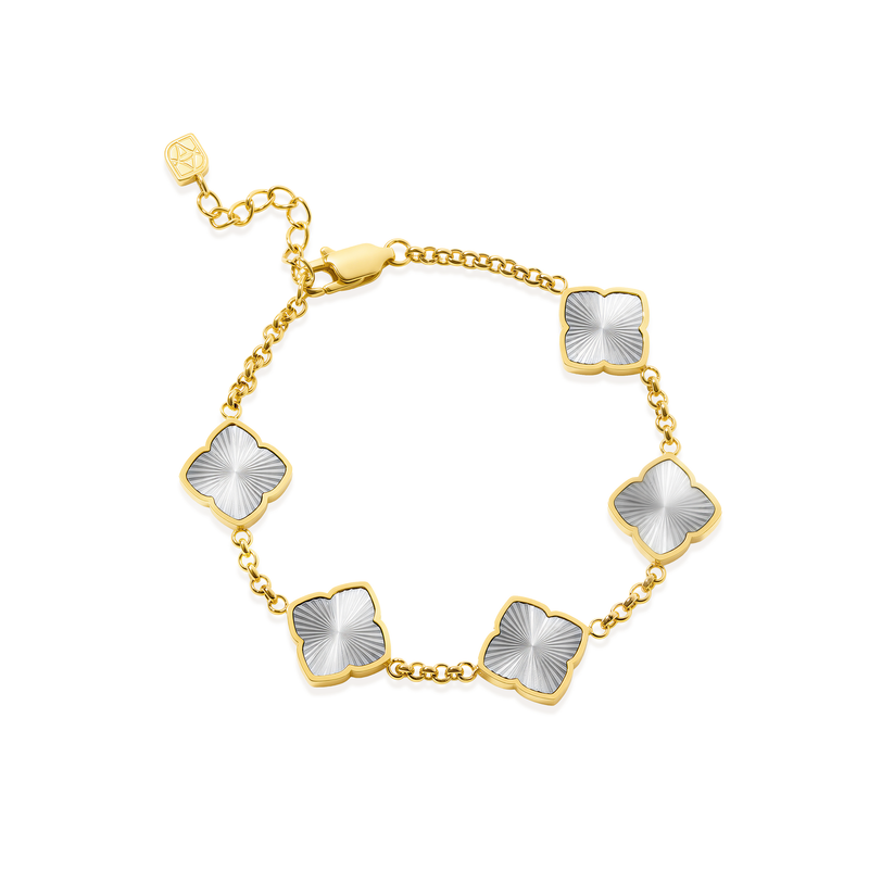 Two Tone Fluted Clover Bracelet (Gold/Silver)