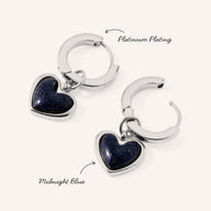 Midnight Blue Heart Huggie Earrings (Silver)