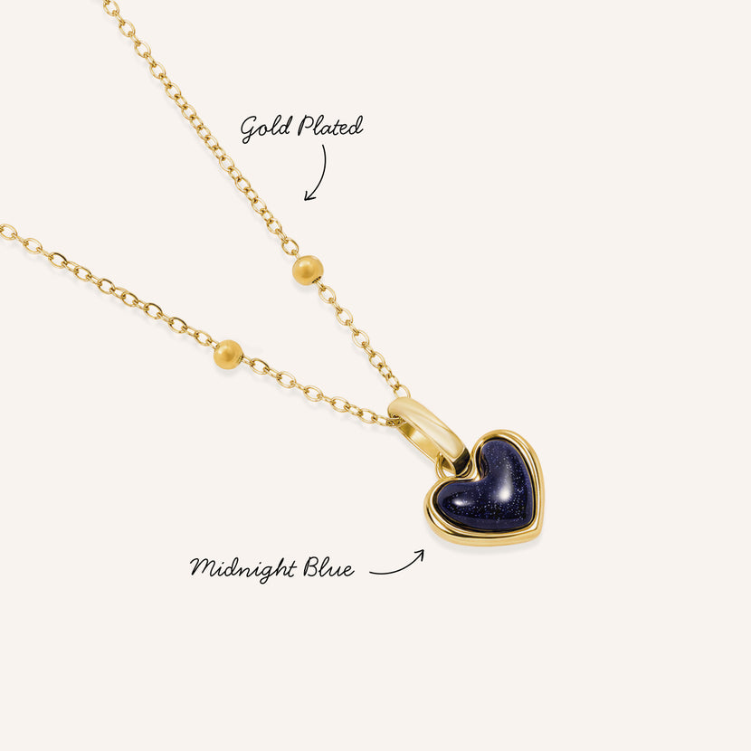 Midnight Blue Heart Necklace & Huggie Earrings Set (Gold)