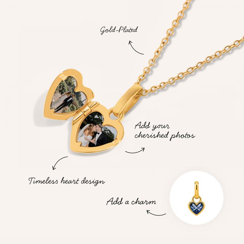 Heart Double Photo Locket Necklace (Gold)