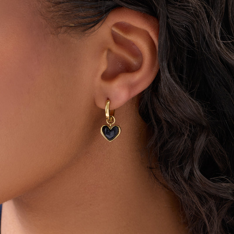 Midnight Blue Heart Huggie Earrings (Gold)