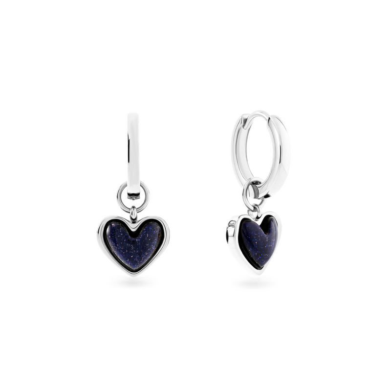 Midnight Blue Heart Huggie Earrings (Silver)