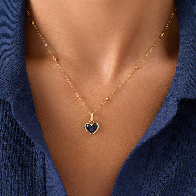 Midnight Blue Heart Necklace (Gold)