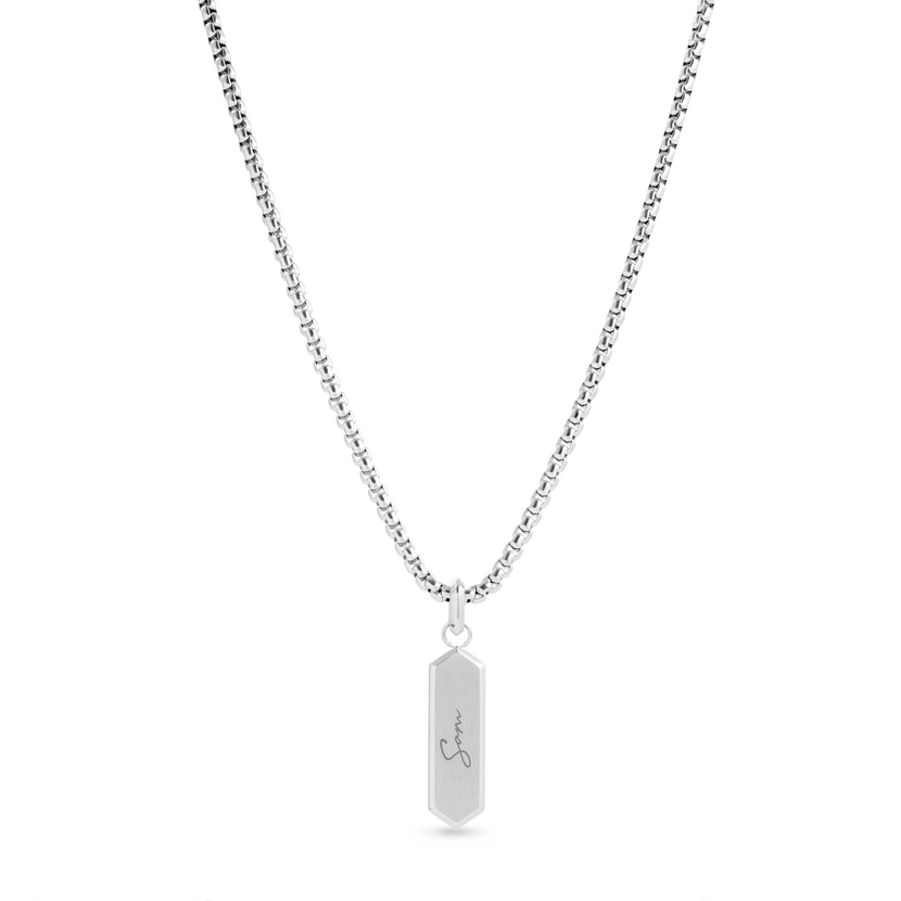 Men's Intersection Engravable Tag Necklace (Silver)