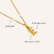 Pearlescent Stationed Necklace & Knife Edge Initial Set (Gold)