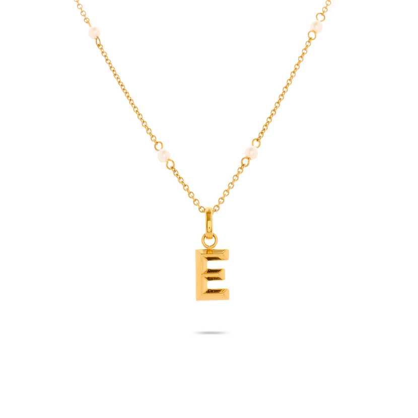 Pearlescent Stationed Necklace & Knife Edge Initial Set (Gold)
