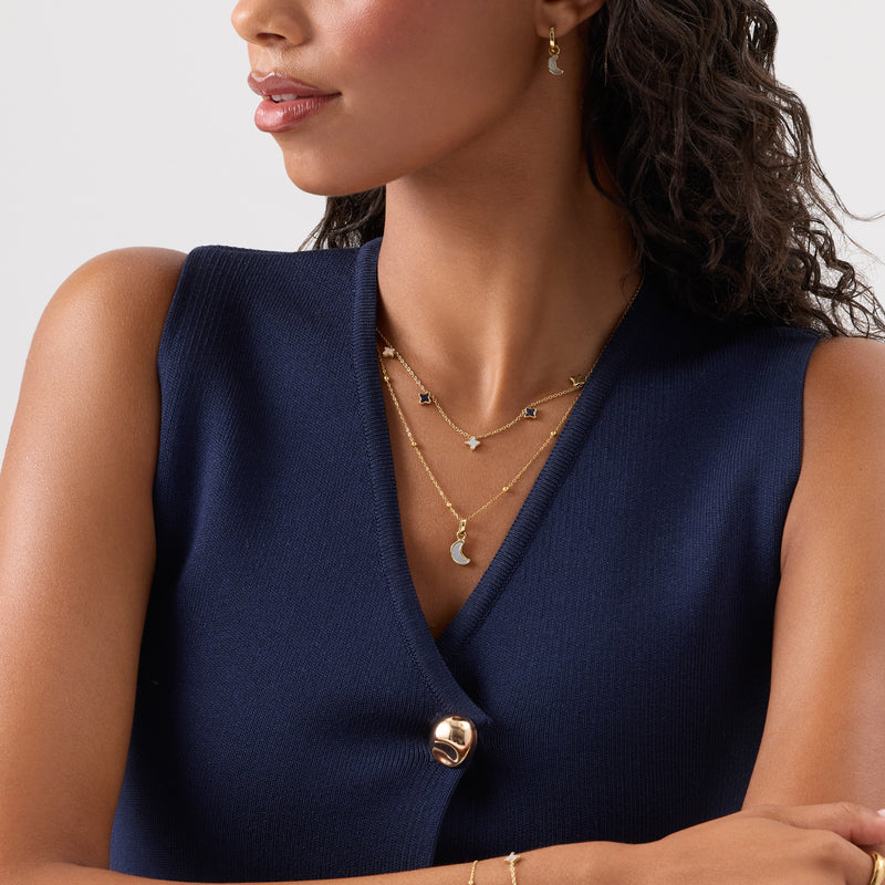 Celestial Skies Lunar Necklace & Huggie Earrings Set (Gold)