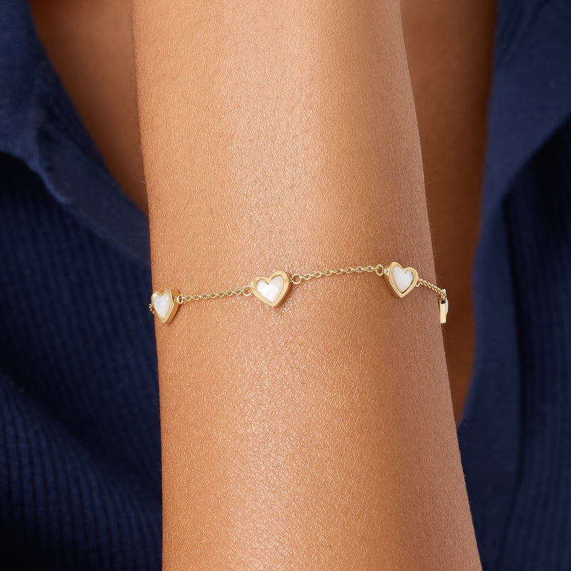 Multi Mother of Pearl Mini Hearts Bracelet (Gold)