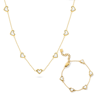Multi Mother of Pearl Mini Hearts Necklace & Bracelet Set (Gold)
