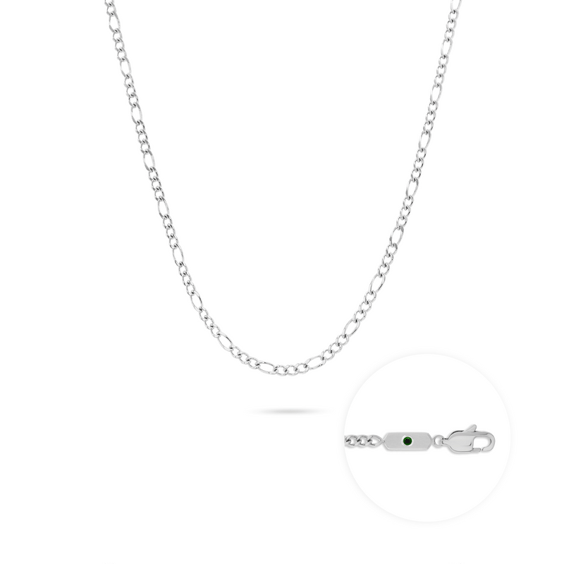 Men's Intersection Figaro Chain Birthstone Necklace (Silver)