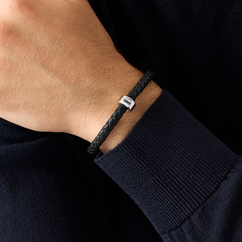 Leather Card Holder & Bonded Leather Bracelet Set (Black)