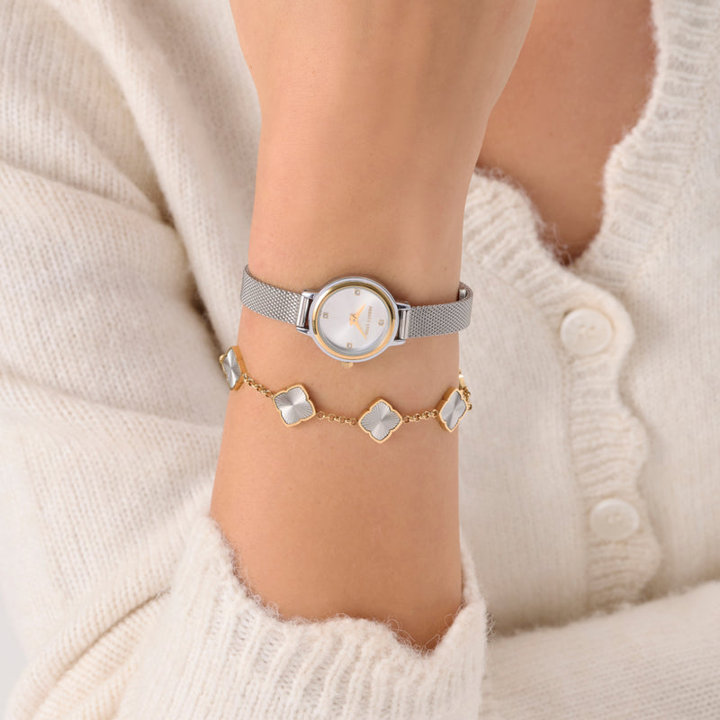 Avery White Mesh 23mm Watch Layering Set (Gold/Silver)