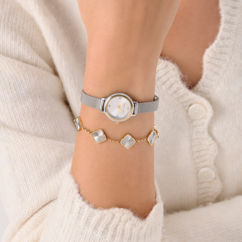 Avery White Mesh 23mm Watch Layering Set (Gold/Silver)