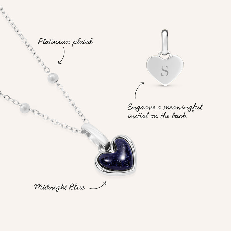 Midnight Blue Heart Necklace (Silver)