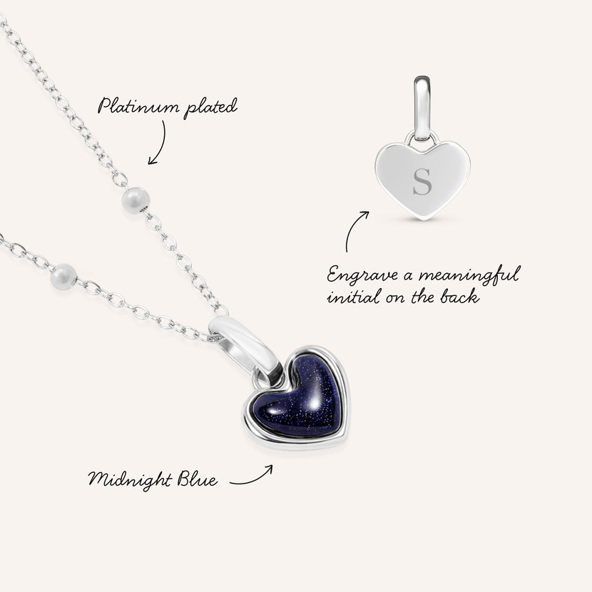 Midnight Blue Heart Necklace (Silver)
