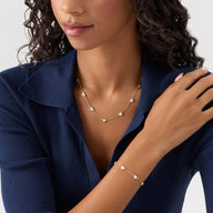 Multi Mother of Pearl Mini Hearts Necklace & Bracelet Set (Gold)