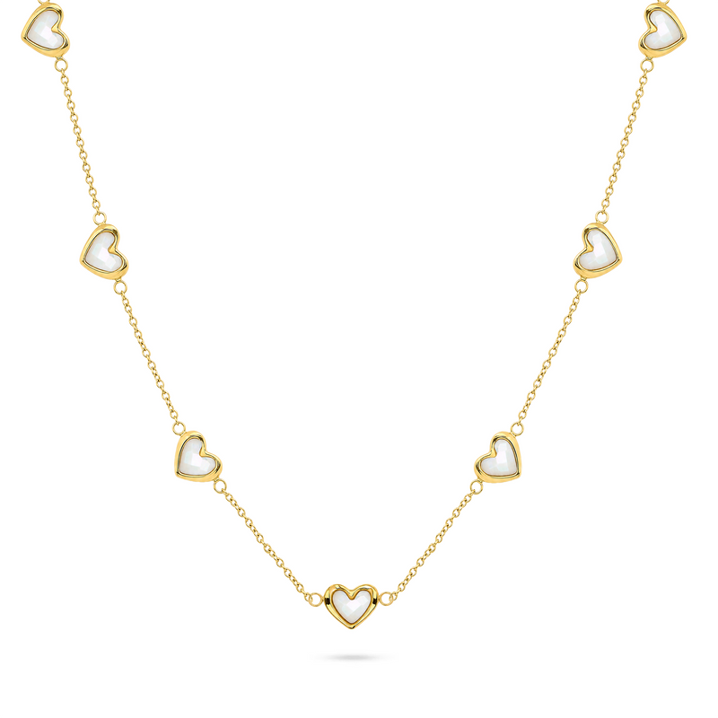Multi Mother of Pearl Mini Hearts Necklace (Gold)