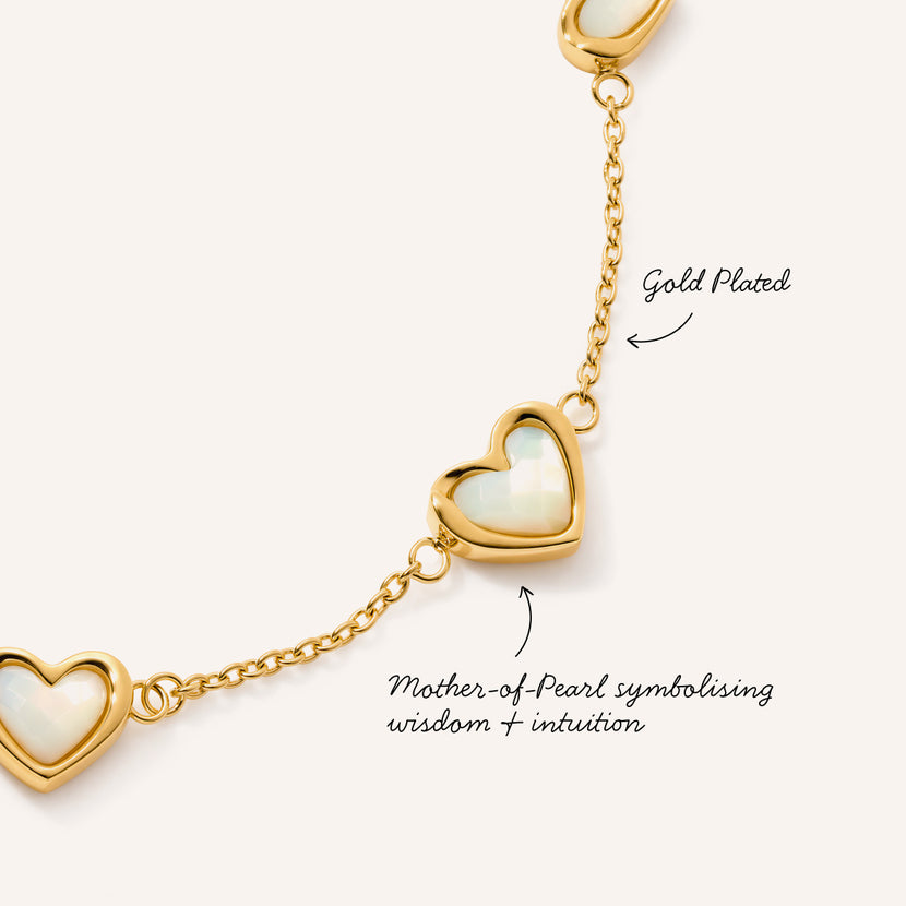 Multi Mother of Pearl Mini Hearts Bracelet (Gold)