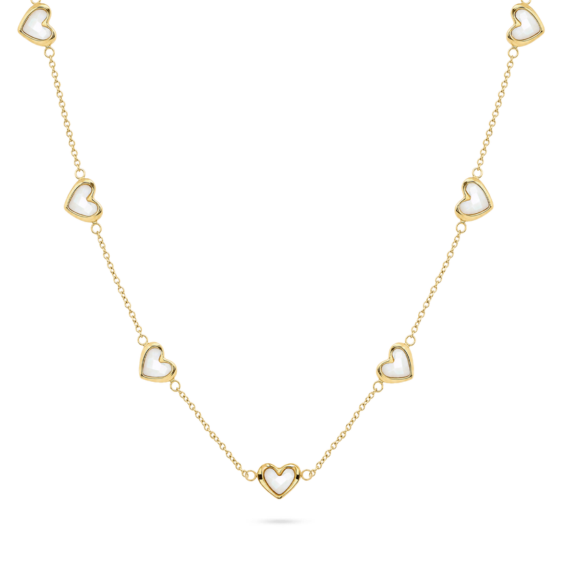 Multi Mother of Pearl Mini Hearts Necklace (Gold)