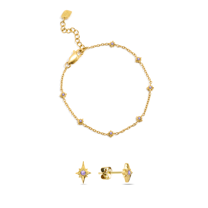 Written In The Stars Chain Bracelet & Star Stud Earrings Set (Gold)