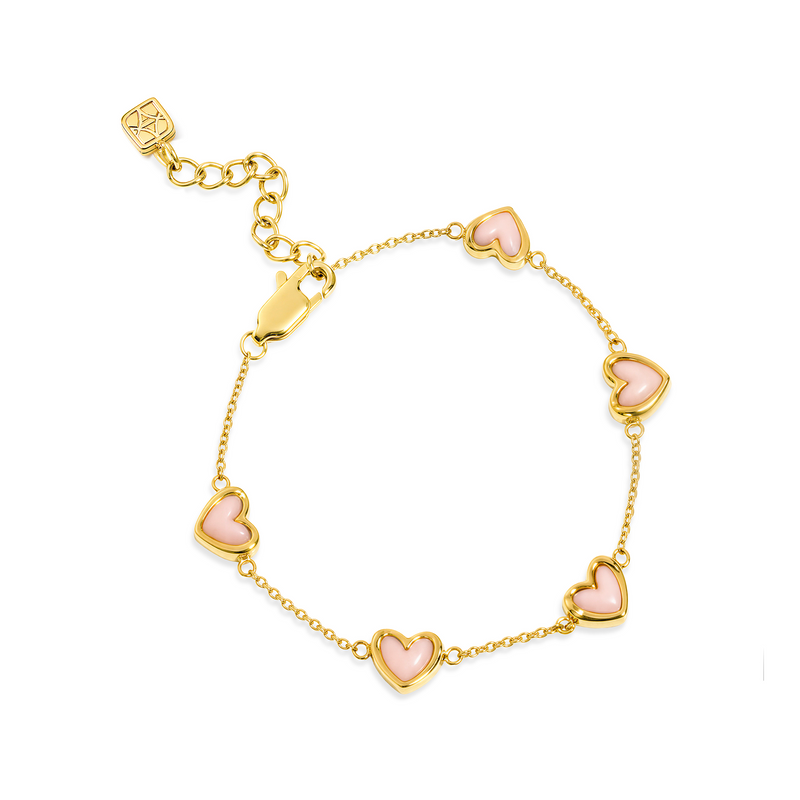 Pale Pink Opal Multi Mini Hearts Bracelet (Gold)