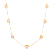 Multi Pale Pink Opal Mini Hearts Necklace (Gold)