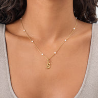 Pearlescent Stationed Necklace & Knife Edge Initial Set (Gold)